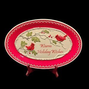 Fitz & Floyd Winterberry " Warm Holiday Wishes " 13" Oval Serving Tray Platter